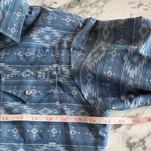 Ely Cattleman Blue Aztec Patterned Teen Snap Down Shirt NWOT Boys Large - Picture 8 of 11